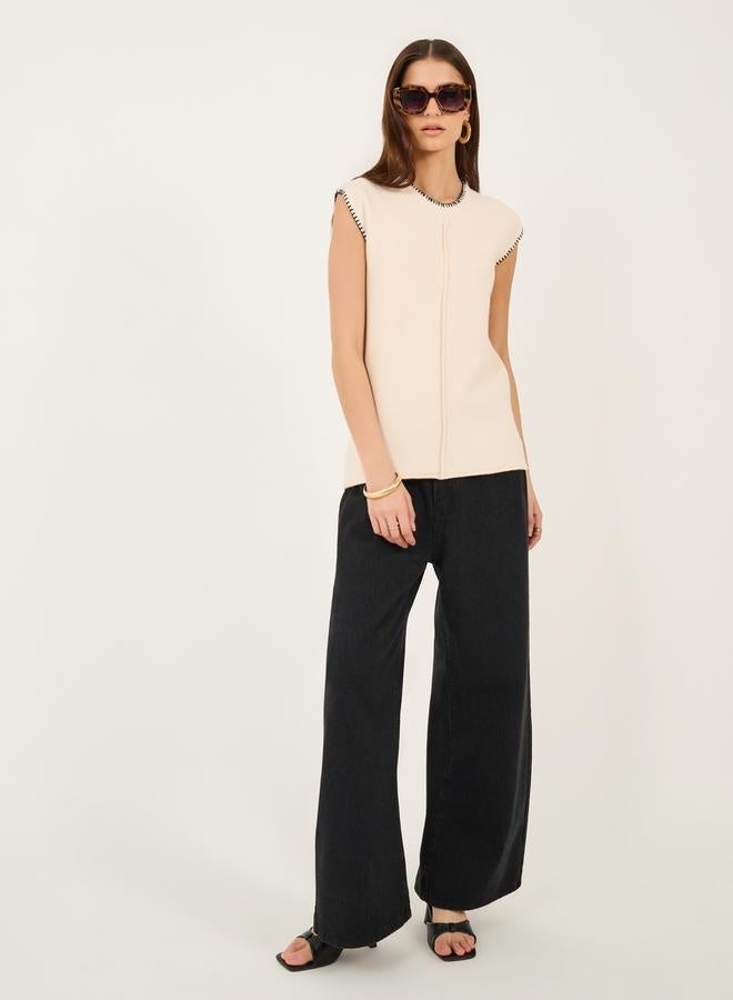 Styli Styli Contrast Stitching Trim Sleeveless Knit Top - Image 2