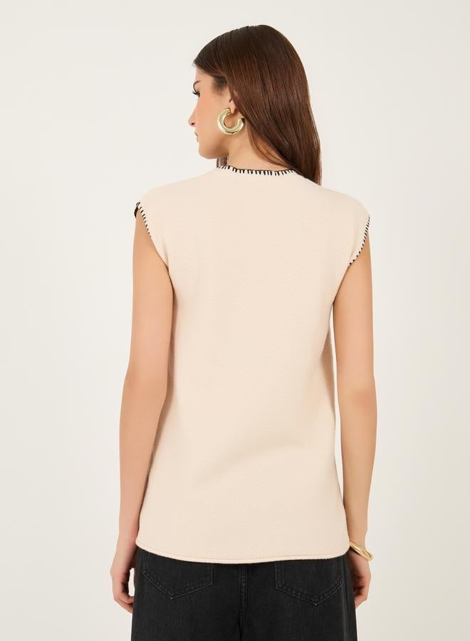 Styli Styli Contrast Stitching Trim Sleeveless Knit Top - Image 4