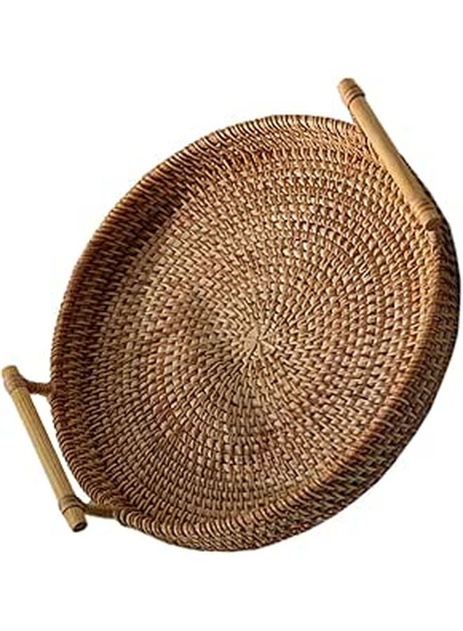 Brown Rattan Woven Fruit Basket Handmade Storage Container 22cm For Snacks Bread - Image 1