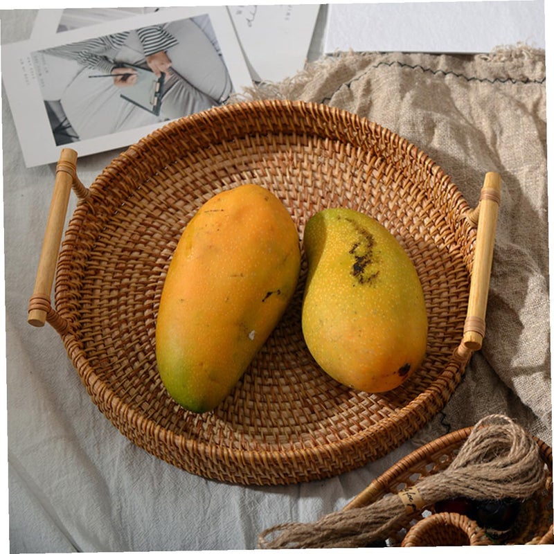 Brown Rattan Woven Fruit Basket Handmade Storage Container 22cm For Snacks Bread - Image 3