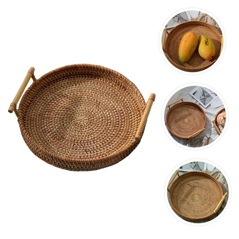 Brown Rattan Woven Fruit Basket Handmade Storage Container 22cm For Snacks Bread - Image 4