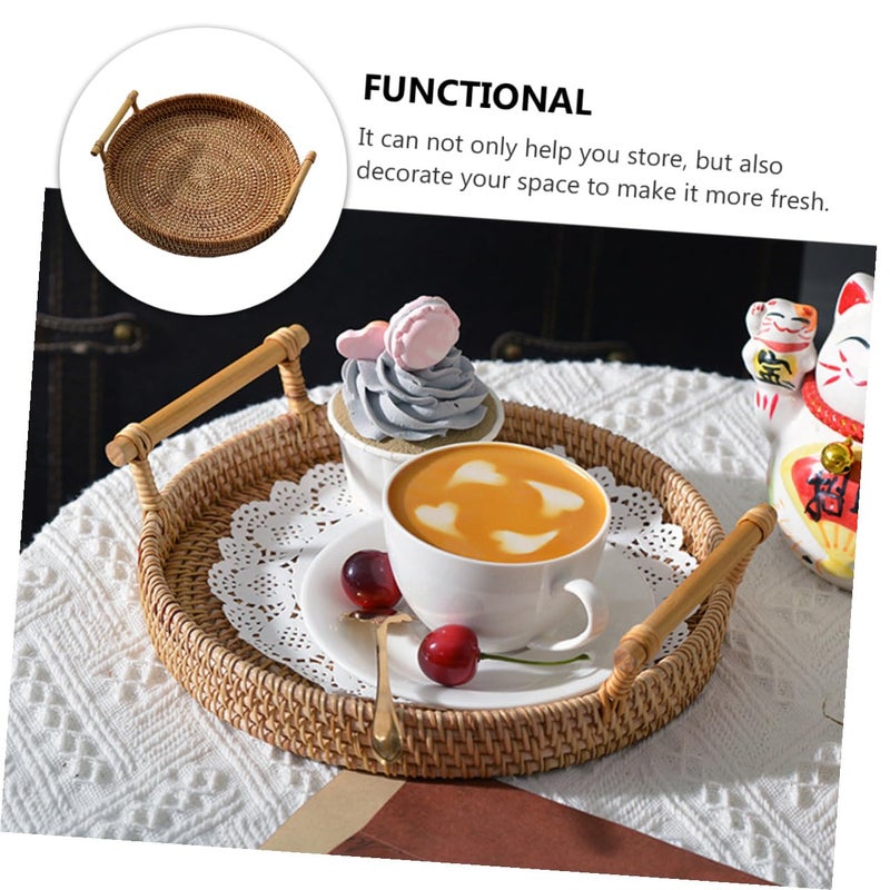 Brown Rattan Woven Fruit Basket Handmade Storage Container 22cm For Snacks Bread - Image 5