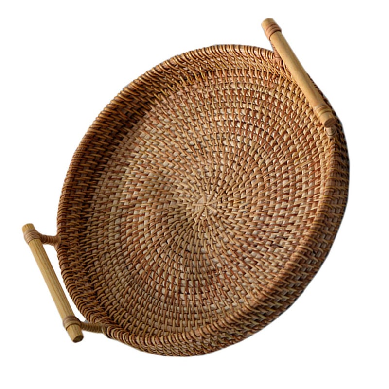 Brown Rattan Woven Fruit Basket Handmade Storage Container 22cm For Snacks Bread - Image 2