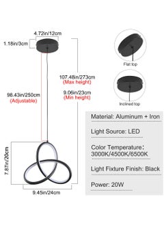 Ganeed LED Pendant Light 20W Modern Chandelier Lighting Fixture Adjustable Hanging Lamp Black Dimmable Ceiling Pendant Lights Kitchen for Bedroom Bedside Dining Room Living Room Hallway Bar Office  - Image 3