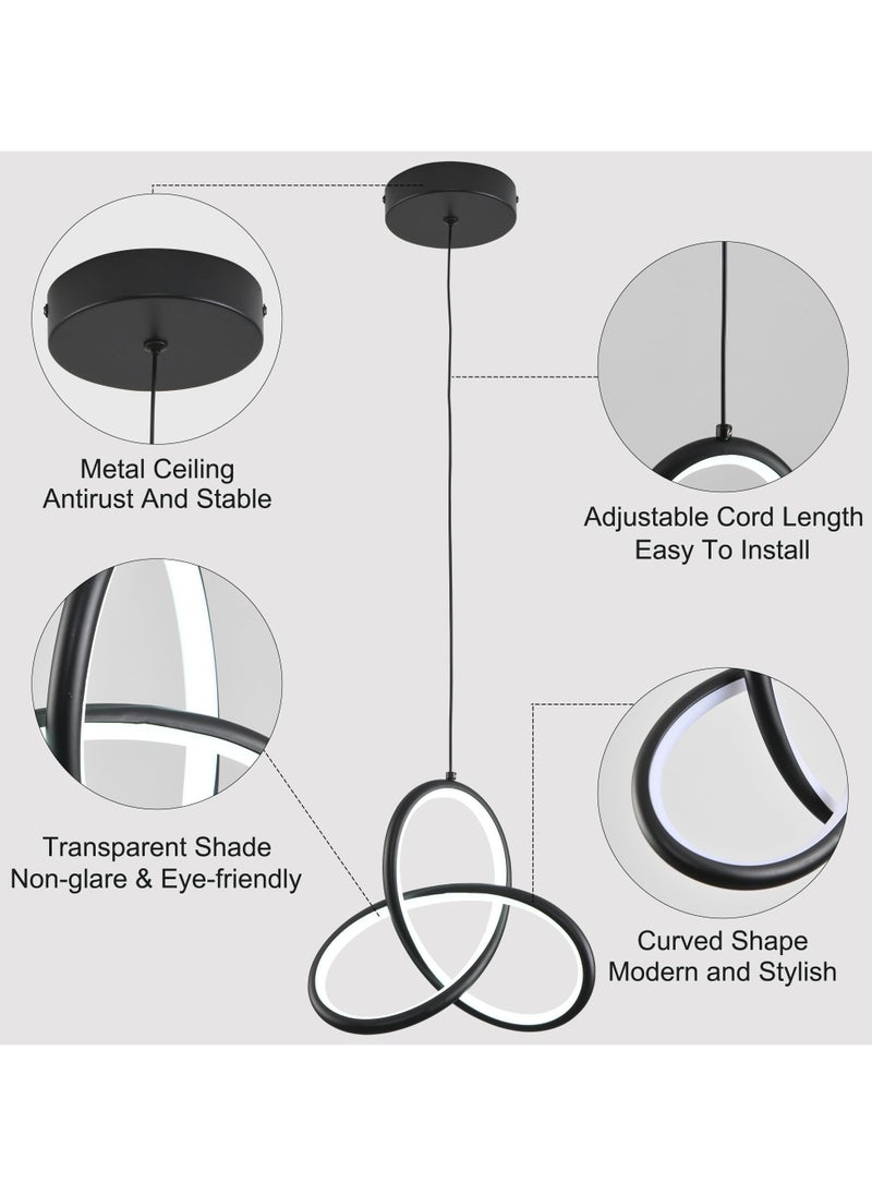 Ganeed - LED Pendant Light 20W Modern Chandelier Lighting Fixture Adjustable Hanging Lamp Black Dimmable Ceiling Pendant Lights Kitchen for Bedroom Bedside Dining Room Living Room Hallway Bar Office - Image 1