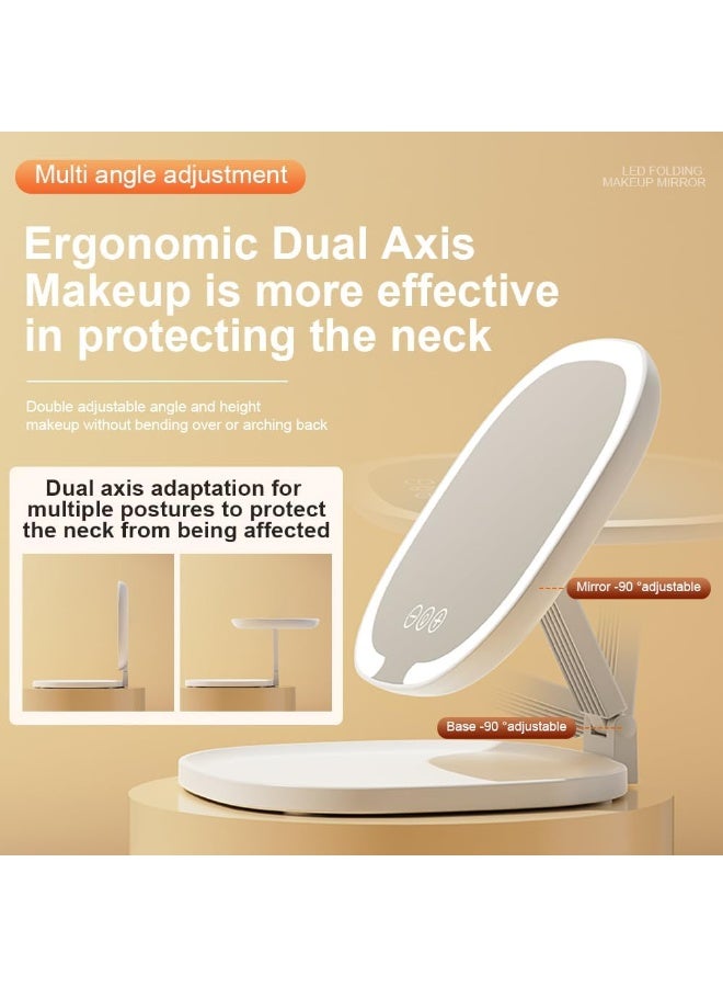 Rechargeable LED Travel Makeup Mirror, 3-Color Lighting, Dimmable Touch Screen, Multi Angle Adjustable, Foldable and Portable Desktop Vanity Mirror with Storage Tray (White) - Image 5