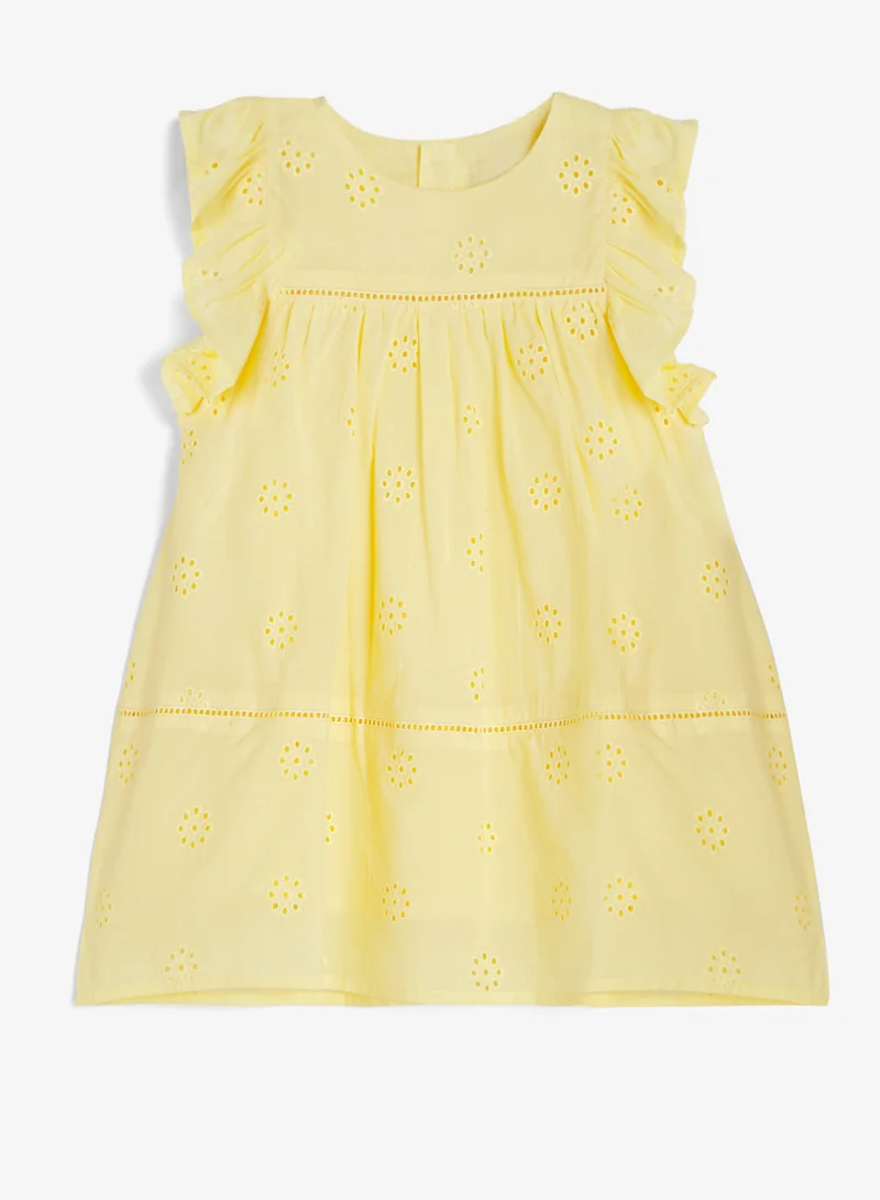Ripples Girls Eyelet Embroidered Cotton Dress