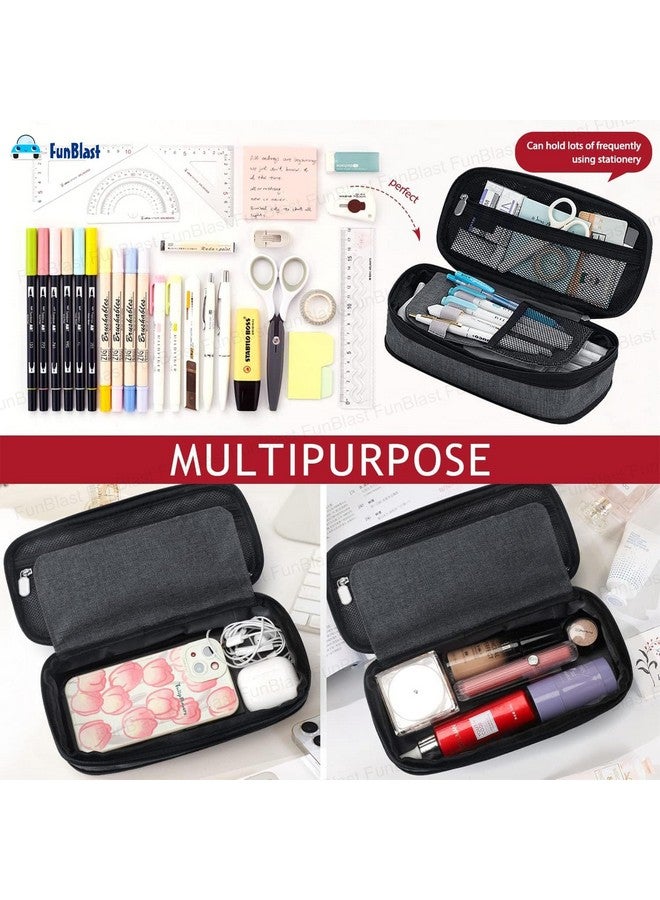 FunBlast Large Capacity Pencil Case, Multiple Compartment Double Zipper Portable Pencil Pouch, Aesthetic Pouch, Kawaii Pencil Case, Cute Pouches for Girls, Stationary Organizer Bag (Dark Grey) - Image 5