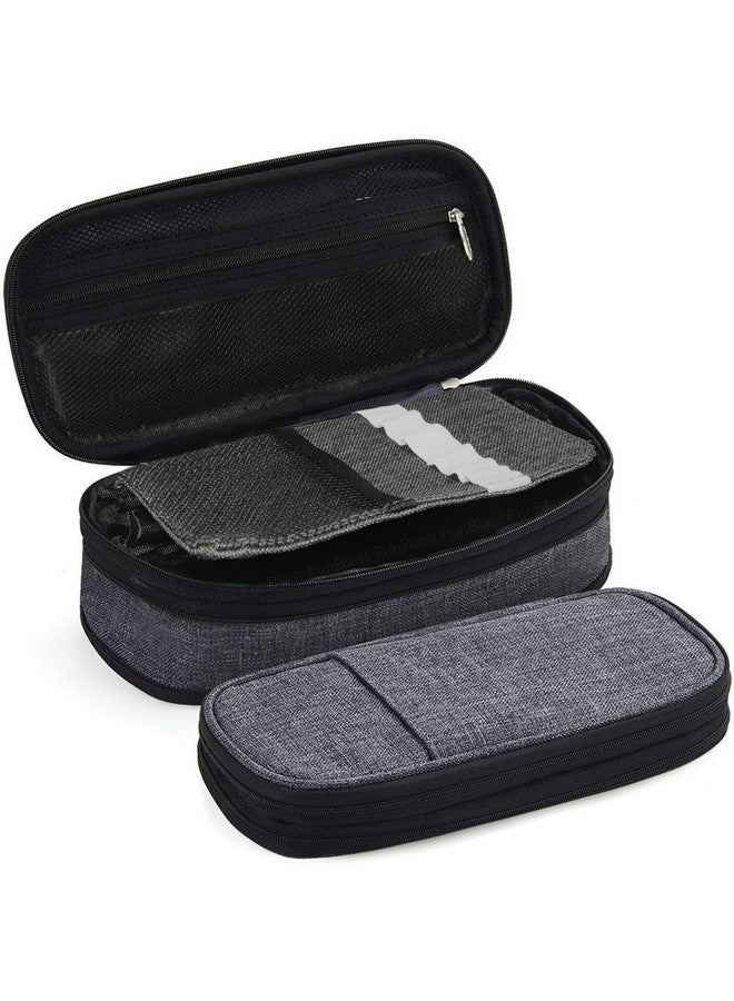 FunBlast Large Capacity Pencil Case, Multiple Compartment Double Zipper Portable Pencil Pouch, Aesthetic Pouch, Kawaii Pencil Case, Cute Pouches for Girls, Stationary Organizer Bag (Dark Grey) - Image 1
