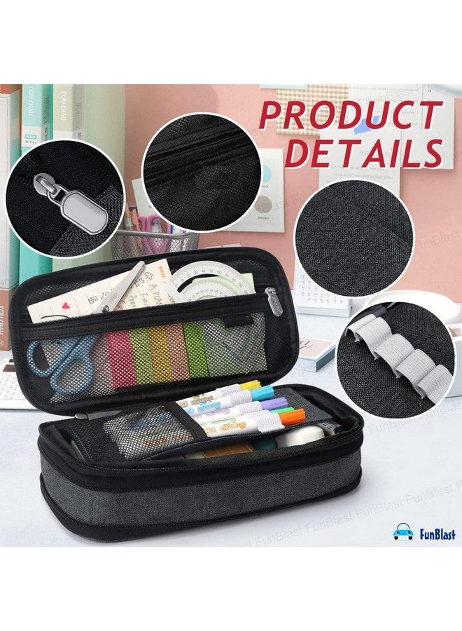 FunBlast Large Capacity Pencil Case, Multiple Compartment Double Zipper Portable Pencil Pouch, Aesthetic Pouch, Kawaii Pencil Case, Cute Pouches for Girls, Stationary Organizer Bag (Dark Grey) - Image 3