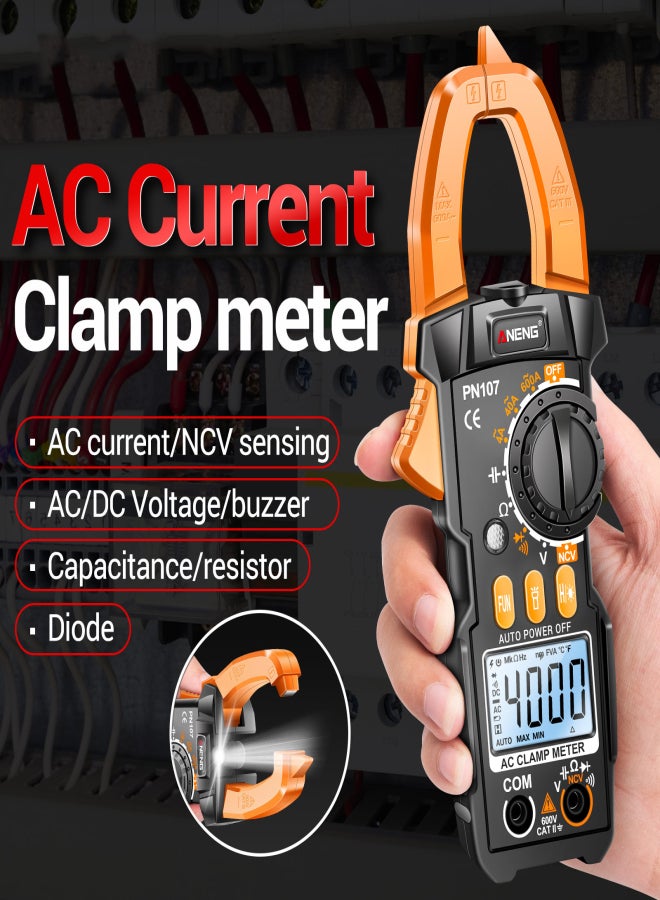 ANENG PN107 Digital Clamp Meter CAT II 600V AC Voltage Multimeter Tester 4000 Counts Amp Voltage Tester Measures AC/DC Current AC Voltage Resistance Capacitor Diodes Electrican Tools Non-Contact - Image 2