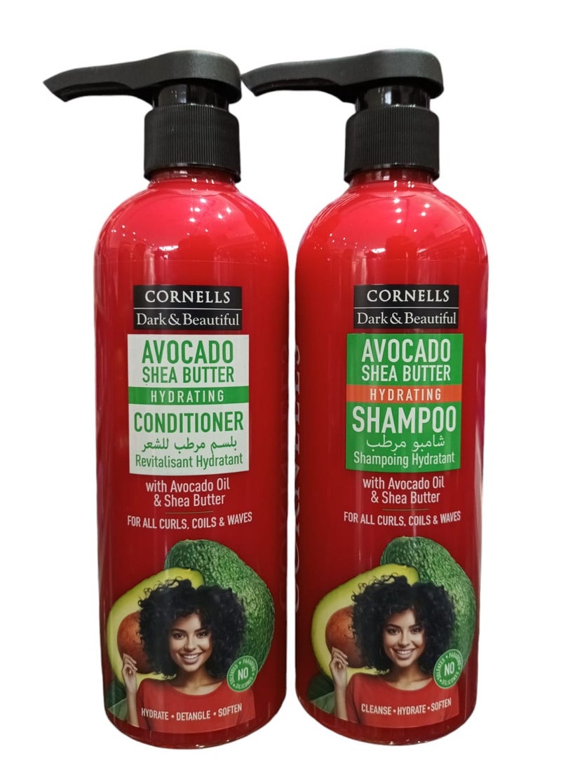 شامبو480 مل وبلسم 480 مل  مرطب للشعر بالافوكادو وزبدة الشيا خالي من البارابين والكبريتات والسيليكون