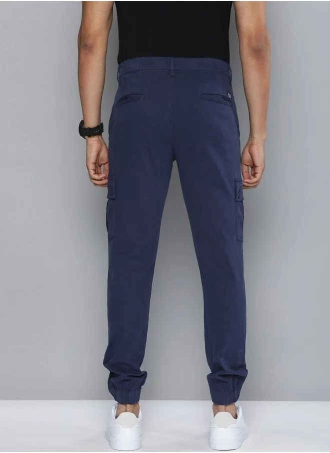 The Indian Garage Co Men Slim Fit Solid Mid-Rise Stretchable Cuffed Cargos