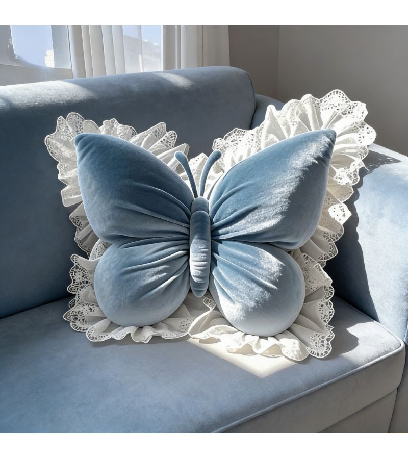 Butterfly Shaped Princess Style Lumbar Pillow With Sweet Bow Elements In Sapphire Blue Skin Friendly Soft Fabric For Office Bedroom Sofa Car - Image 4