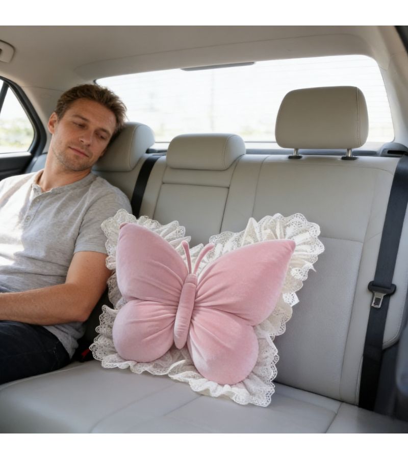 Butterfly Shaped Princess Style Lumbar Pillow With Sweet Bow Elements In Sapphire Blue Skin Friendly Soft Fabric For Office Bedroom Sofa Car - Image 1