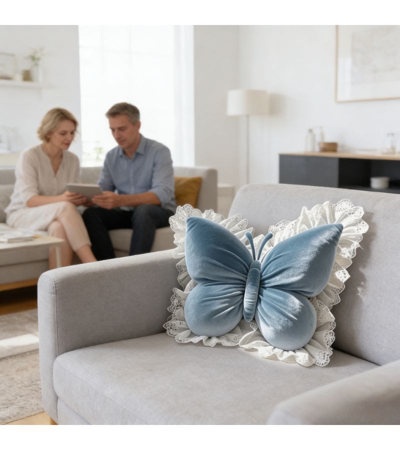 Butterfly Shaped Princess Style Lumbar Pillow With Sweet Bow Elements In Sapphire Blue Skin Friendly Soft Fabric For Office Bedroom Sofa Car - Image 2