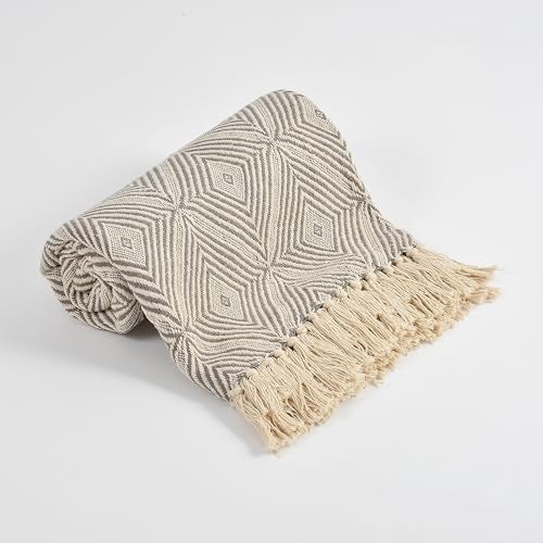 SASHAA WORLD Diamond Weave Comfort Throw | Soft & Plush | Throw for Chair, Living Room, Bedroom, Sofa | Grey and Natural -130x160 cm - Image 3