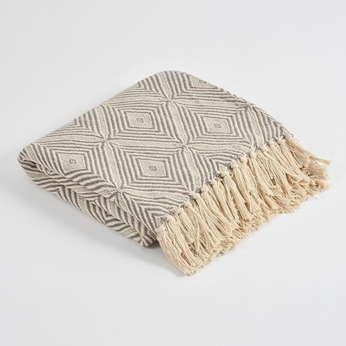 SASHAA WORLD Diamond Weave Comfort Throw | Soft & Plush | Throw for Chair, Living Room, Bedroom, Sofa | Grey and Natural -130x160 cm - Image 2