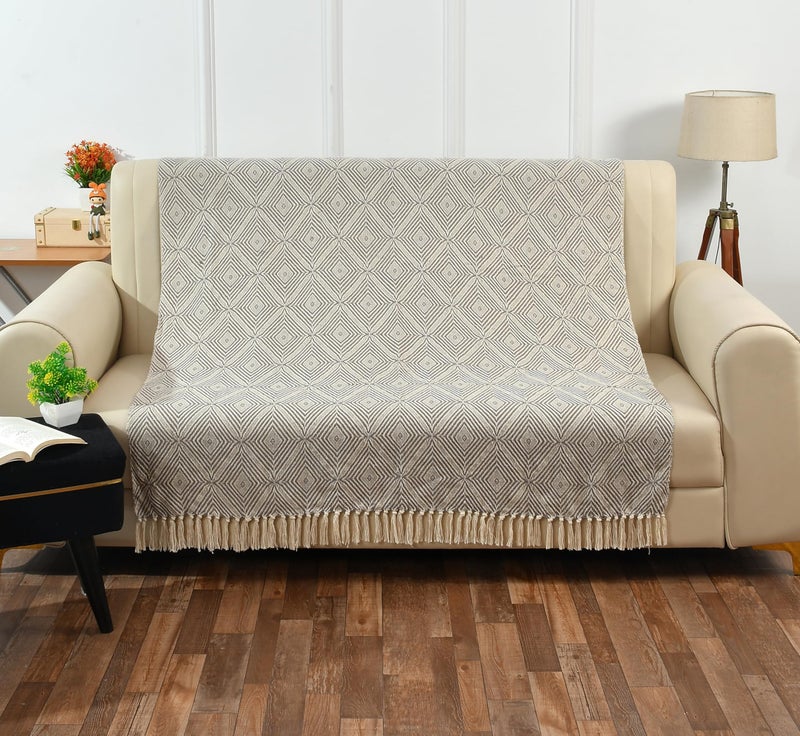 SASHAA WORLD Diamond Weave Comfort Throw | Soft & Plush | Throw for Chair, Living Room, Bedroom, Sofa | Grey and Natural -130x160 cm - Image 1