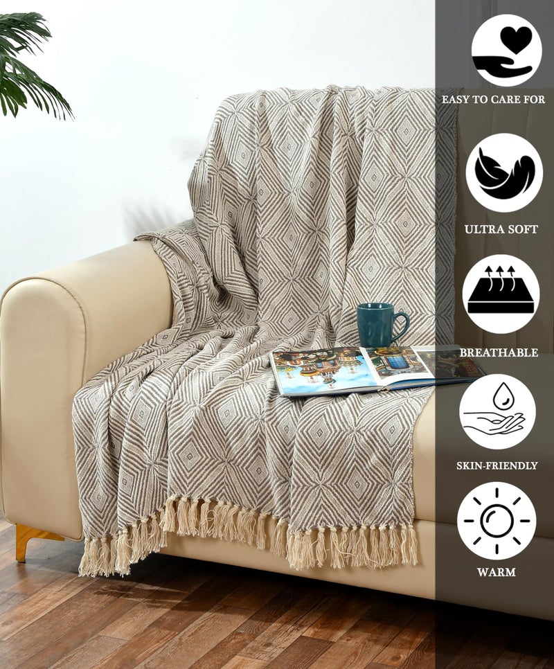 SASHAA WORLD Diamond Weave Comfort Throw | Soft & Plush | Throw for Chair, Living Room, Bedroom, Sofa | Grey and Natural -130x160 cm - Image 4