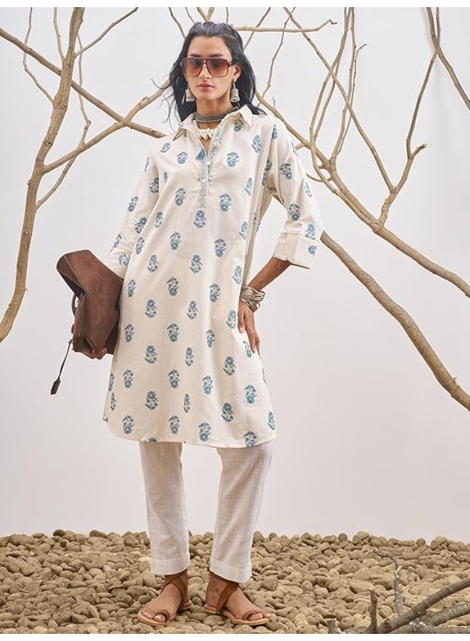 Vishudh Women Kurta xl OFF WHITE/BLUE - Image 3