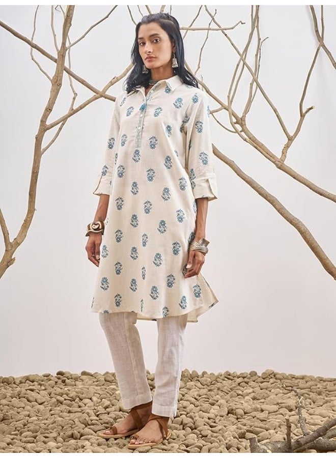 Vishudh Women Kurta xl OFF WHITE/BLUE - Image 4