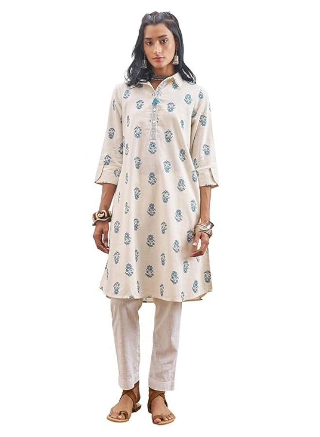 Vishudh Women Kurta xl OFF WHITE/BLUE - Image 1
