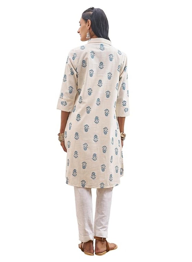 Vishudh Women Kurta xl OFF WHITE/BLUE - Image 2