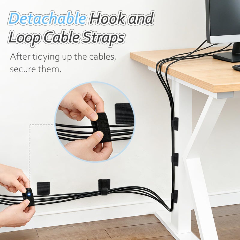 Znben Cable Management Under Desk, Znben Detachable Cable Straps Heavy Duty Hook and Loop Cable Ties Reusable 20 Pack - Image 4