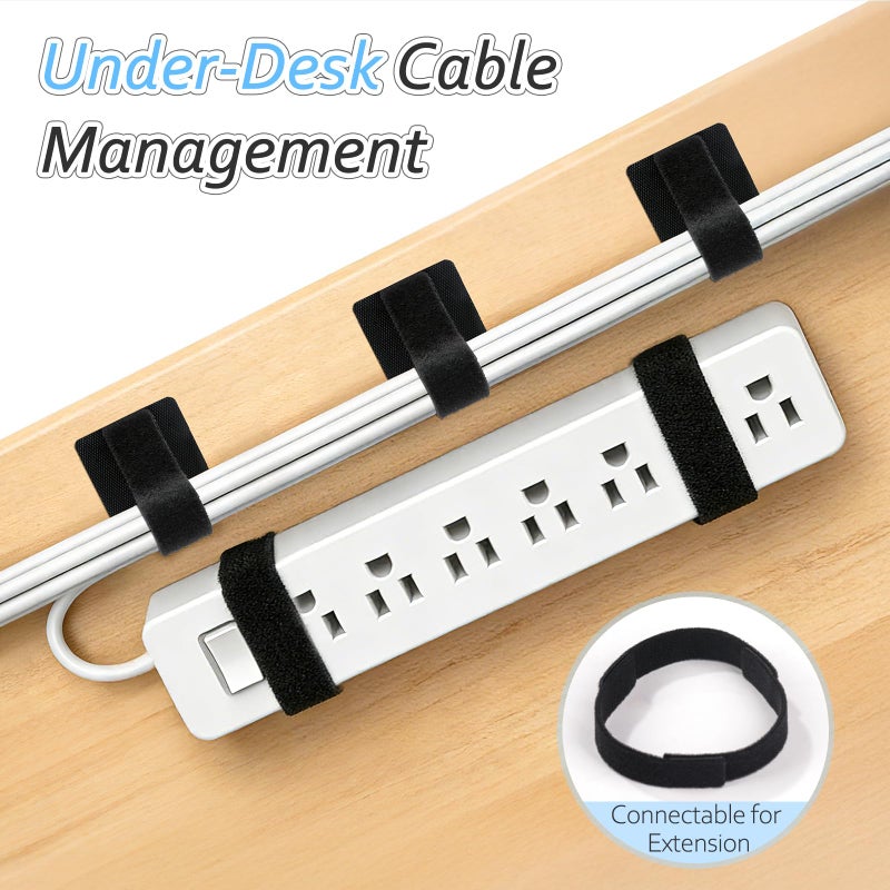 Znben Cable Management Under Desk, Znben Detachable Cable Straps Heavy Duty Hook and Loop Cable Ties Reusable 20 Pack - Image 3