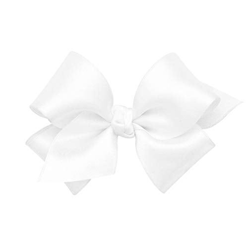 Wee Ones Girls Classic French Satin Hair Bow on a WeeStay Clip with a Knot Wrap Center Small White
