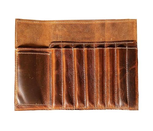 Jaald Genuine Leather Pencil Roll Brush Case Pen Holder Organizer Brushes Ruler Stationary Pouch Gift for Students Artist Painter Writer String Closure Vintage - Image 1