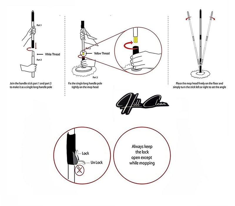 Hill Clean 360 Spin Mop Stick Stainless Steel for Elite Floor Cleaning with 2 Microfiber Color - Image 5