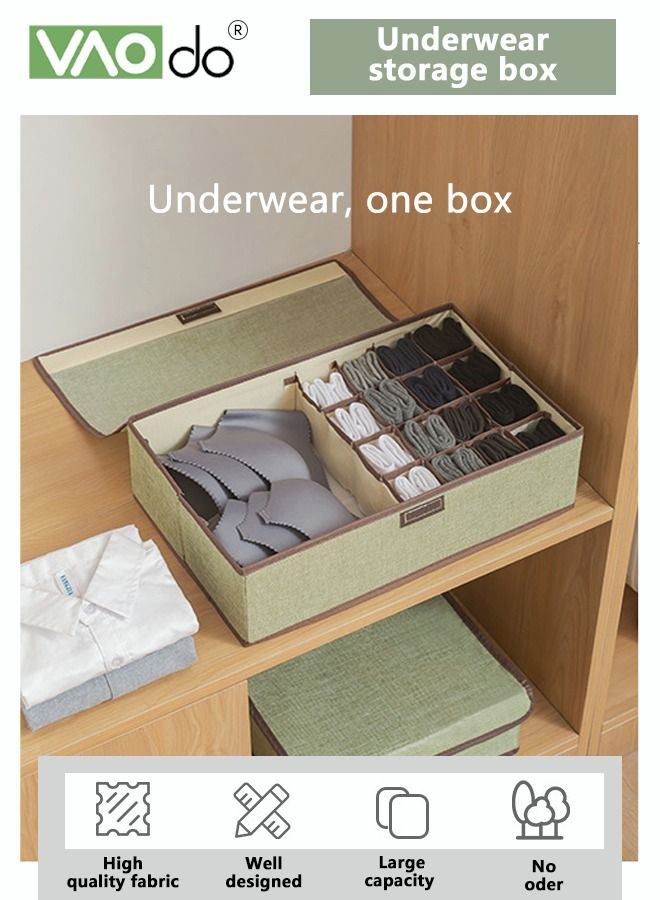 VAOdo Clothes Storage Box Foldable Underwear Bra Storage Wardrobe Drawer With Partition For Socks Bra Panties Storage Box (Green) - Image 2