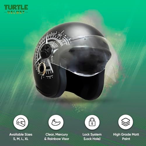 Turtle Helmet Star with Visor Half Face with Scratch Resistive Clear Visor & Hard Shell ABS Plastic Helmet, Black, Medium Size, (M-58 cm) - Image 5