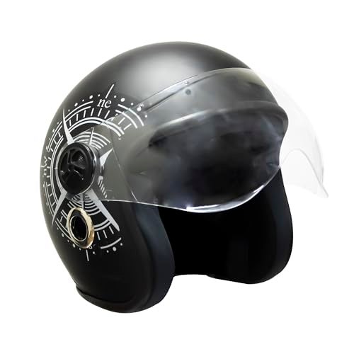Turtle Helmet Star with Visor Half Face with Scratch Resistive Clear Visor & Hard Shell ABS Plastic Helmet, Black, Medium Size, (M-58 cm) - Image 1