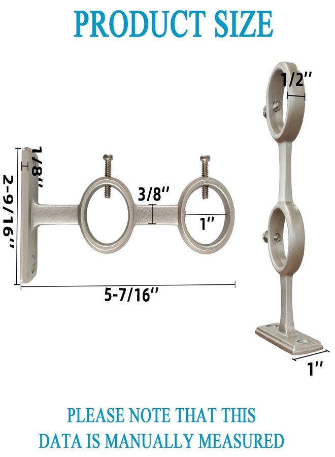 Kowibcl Curtain Rod Bracket, 3Pcs Double Curtain Rod Holder, Double Curtain Rod Bracket For Living Room Bedroom For 1 Inch Rod, Silver - Image 2