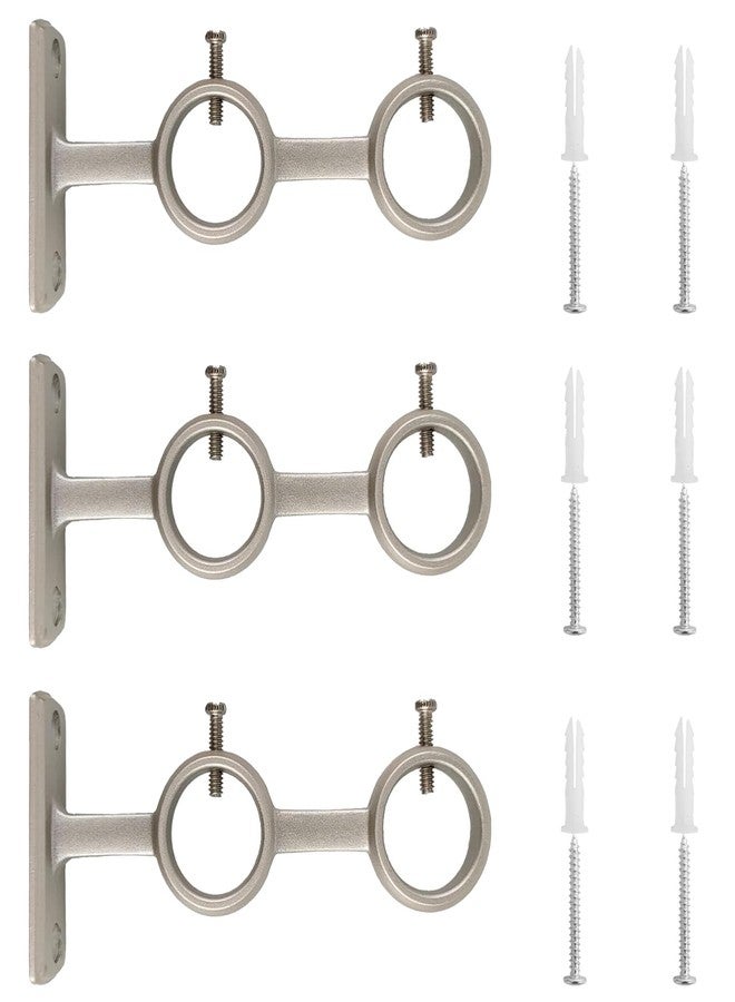 Kowibcl Curtain Rod Bracket, 3Pcs Double Curtain Rod Holder, Double Curtain Rod Bracket For Living Room Bedroom For 1 Inch Rod, Silver - Image 1