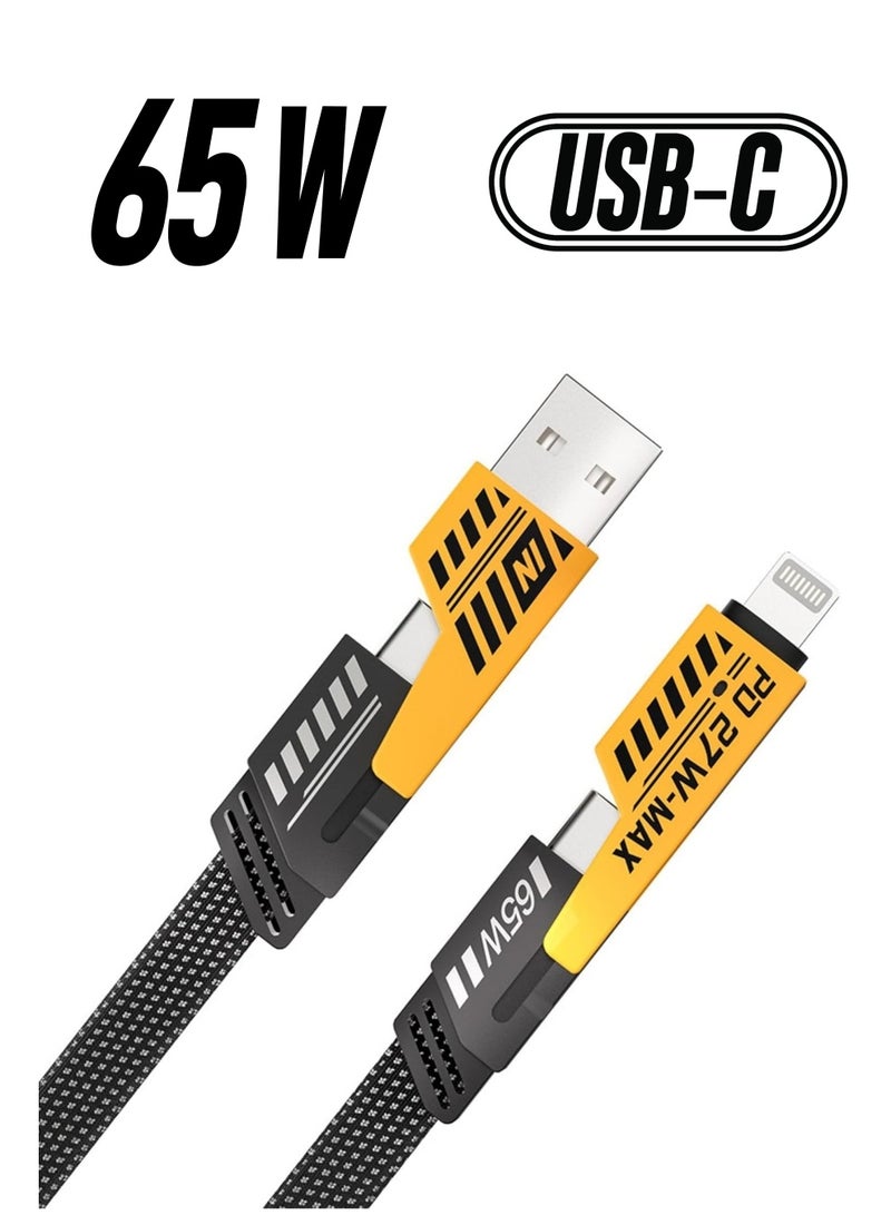 4 in 1 Convertible Metal Fast Data Cable, Braided Cable 65W 3.9ft USB C USB A, Multiple Charging Cable for iPhone/iPad/MacBook Pro/Airpods/Samsung/Android (1.2M) - Image 1