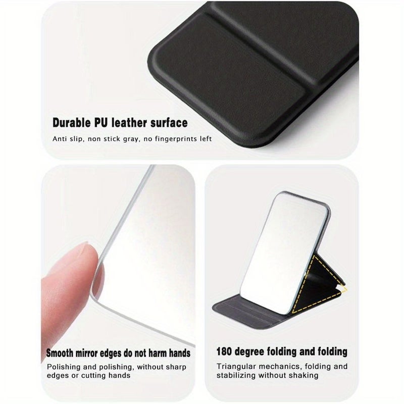 A Z Letter Print Foldable Makeup Mirror With PU Faux Leather Case White Portable Desktop Vanity Mirror Adjustable Standing Handheld Cosmetic Mirror For Home Office Use Polished Glass Surface - Image 4