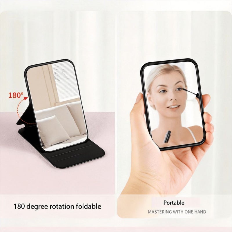 A Z Letter Print Foldable Makeup Mirror With PU Faux Leather Case White Portable Desktop Vanity Mirror Adjustable Standing Handheld Cosmetic Mirror For Home Office Use Polished Glass Surface - Image 5