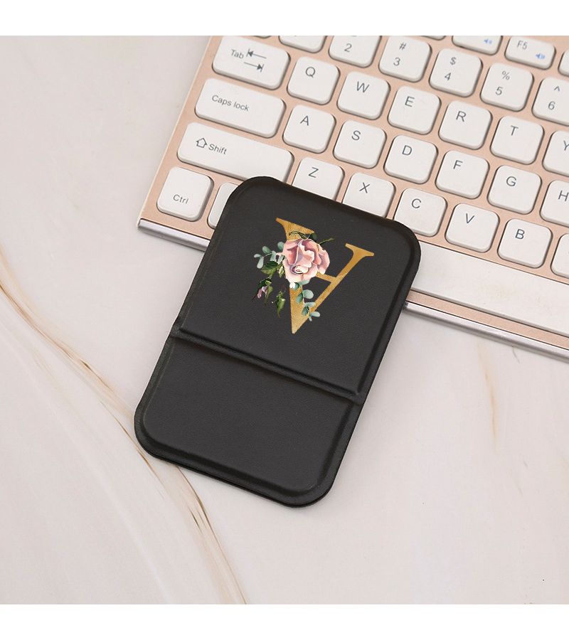 A Z Letter Print Foldable Makeup Mirror With PU Faux Leather Case White Portable Desktop Vanity Mirror Adjustable Standing Handheld Cosmetic Mirror For Home Office Use Polished Glass Surface - Image 2