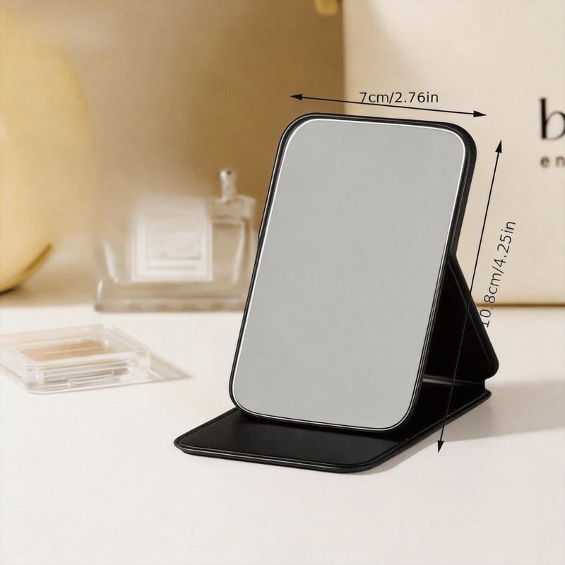 A Z Letter Print Foldable Makeup Mirror With PU Faux Leather Case White Portable Desktop Vanity Mirror Adjustable Standing Handheld Cosmetic Mirror For Home Office Use Polished Glass Surface - Image 3