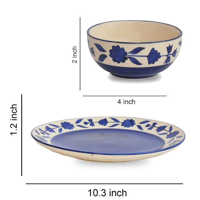 Phezent Dinner Set Ceramic Plates for Dinner with Katori Bowls 12 Pieces 6 Dinner Plates 6 Katori Bowl Dishwasher Microwave Safe Ceramic Blue Floral Dinner Set Plates and Bowls Set Dinnerware Sets - Image 2
