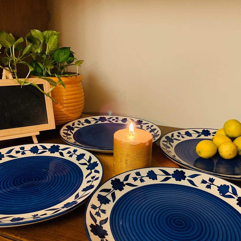 Phezent Dinner Set Ceramic Plates for Dinner with Katori Bowls 12 Pieces 6 Dinner Plates 6 Katori Bowl Dishwasher Microwave Safe Ceramic Blue Floral Dinner Set Plates and Bowls Set Dinnerware Sets - Image 3