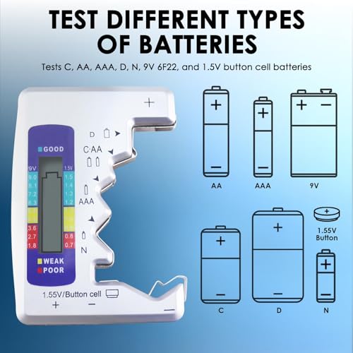 MAKABEE Battery Tester Universal Battery Checker with LCD Display Digital Multi Purpose Small Battery Checker for All Battery C AA AAA D N 9V 6F22 1.5V Button Cell Batteries - Image 2