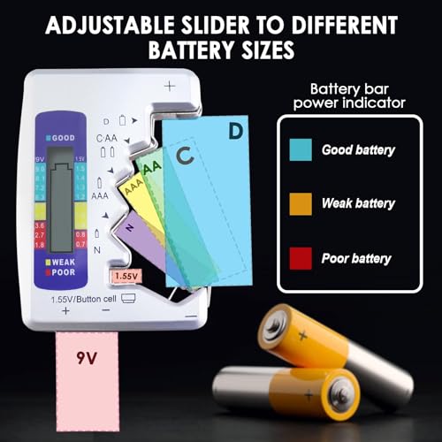 MAKABEE Battery Tester Universal Battery Checker with LCD Display Digital Multi Purpose Small Battery Checker for All Battery C AA AAA D N 9V 6F22 1.5V Button Cell Batteries - Image 4