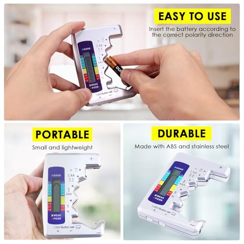 MAKABEE Battery Tester Universal Battery Checker with LCD Display Digital Multi Purpose Small Battery Checker for All Battery C AA AAA D N 9V 6F22 1.5V Button Cell Batteries - Image 5