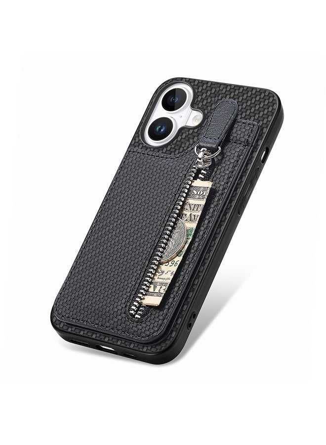 for iPhone 16 Case with Card Holder, for iPhone 16 Phone Case Wallet with Credit Card with Kickstand Zipper Shockproof Slim Stand Case, Black - Image 2