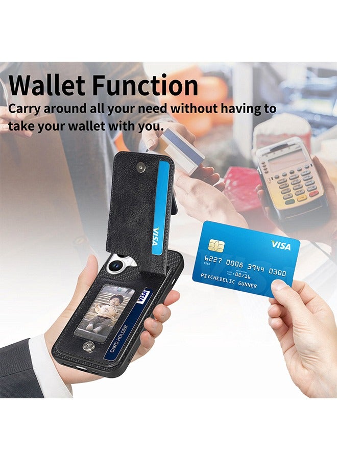 for iPhone 16 Case with Card Holder, for iPhone 16 Phone Case Wallet with Credit Card with Kickstand Zipper Shockproof Slim Stand Case, Black - Image 3